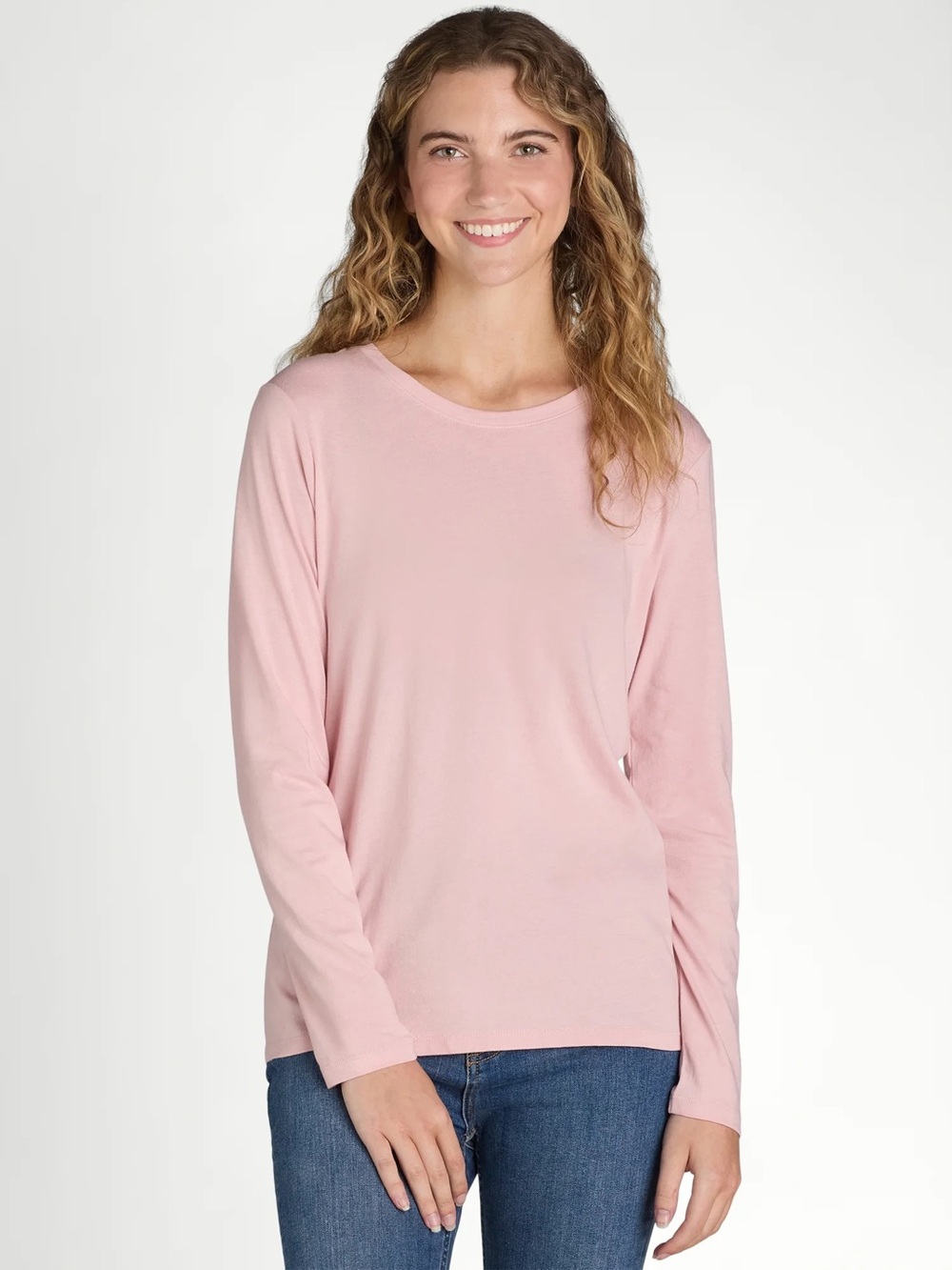Time and Tru Long-Sleeve Crewneck Top - Light Pink